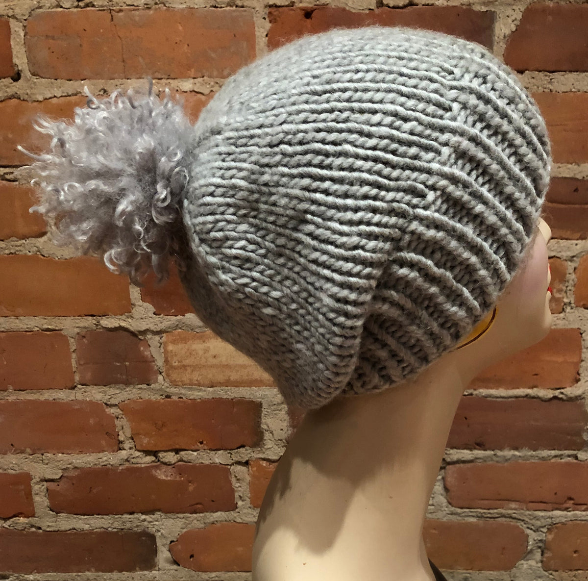Grey Curly Lamb Hat Pom, 3.5 Inch