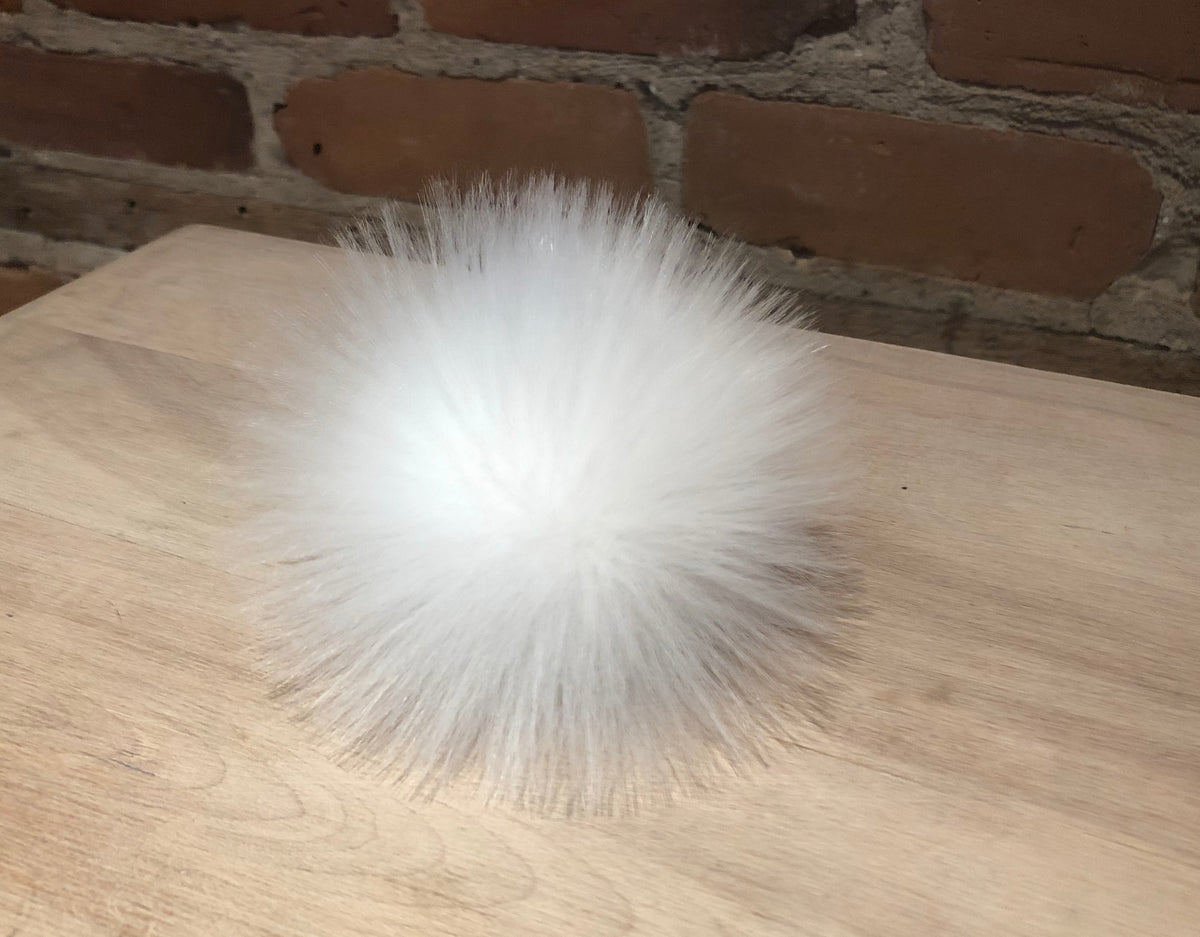 Sugar White Faux Fur Knit Hat Pom, 3.5 Inch