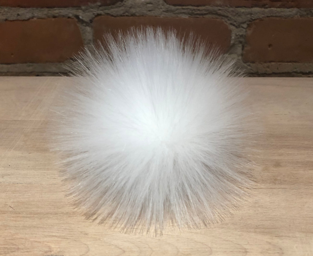 Sugar White Faux Fur Knit Hat Pom, 3.5 Inch