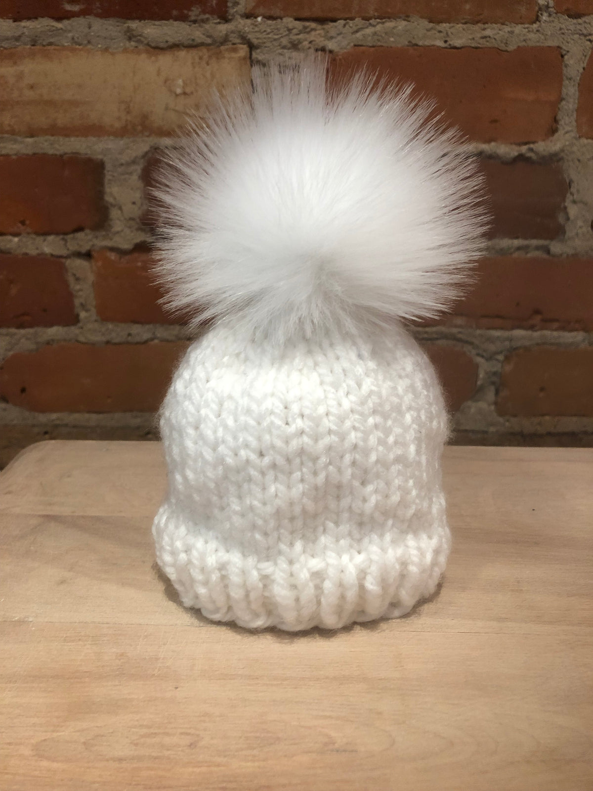 Sugar White Faux Fur Knit Hat Pom, 3.5 Inch