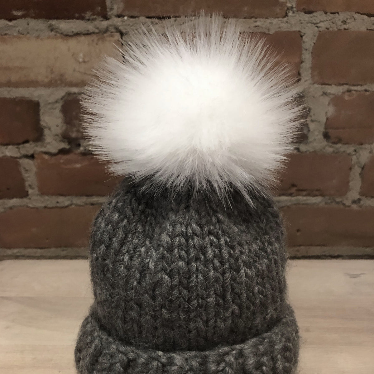Sugar White Faux Fur Knit Hat Pom, 3.5 Inch