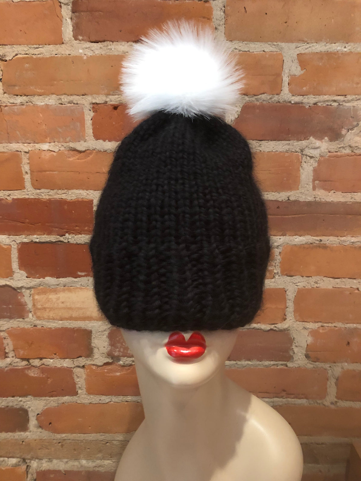 Sugar White Faux Fur Knit Hat Pom, 3.5 Inch