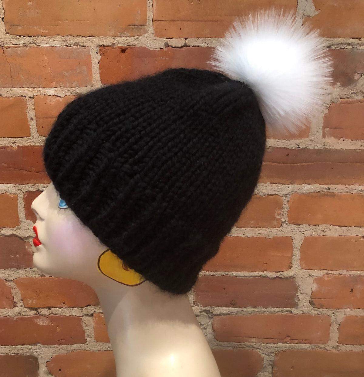 Sugar White Faux Fur Knit Hat Pom, 3.5 Inch