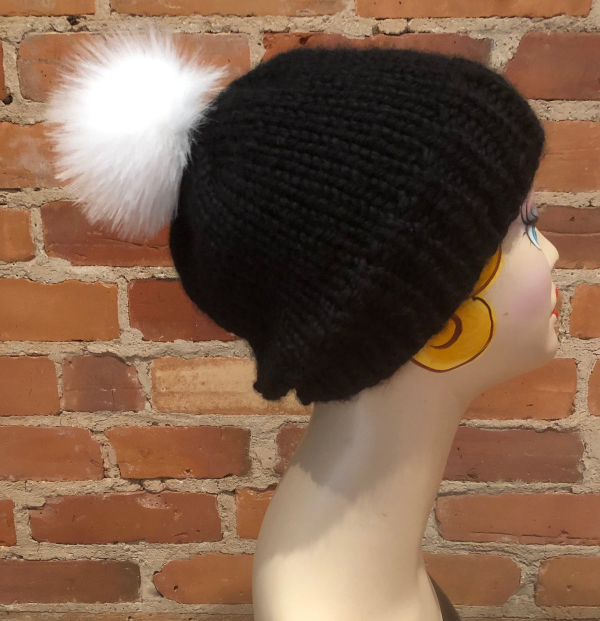 Sugar White Faux Fur Knit Hat Pom, 3.5 Inch