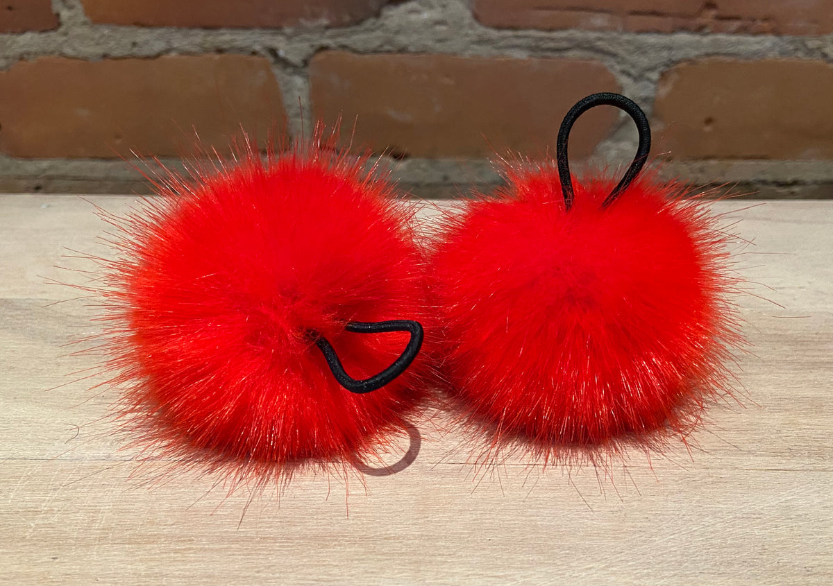 Coral Red Faux Mink Fur Mini Pom, 2.5 Inch