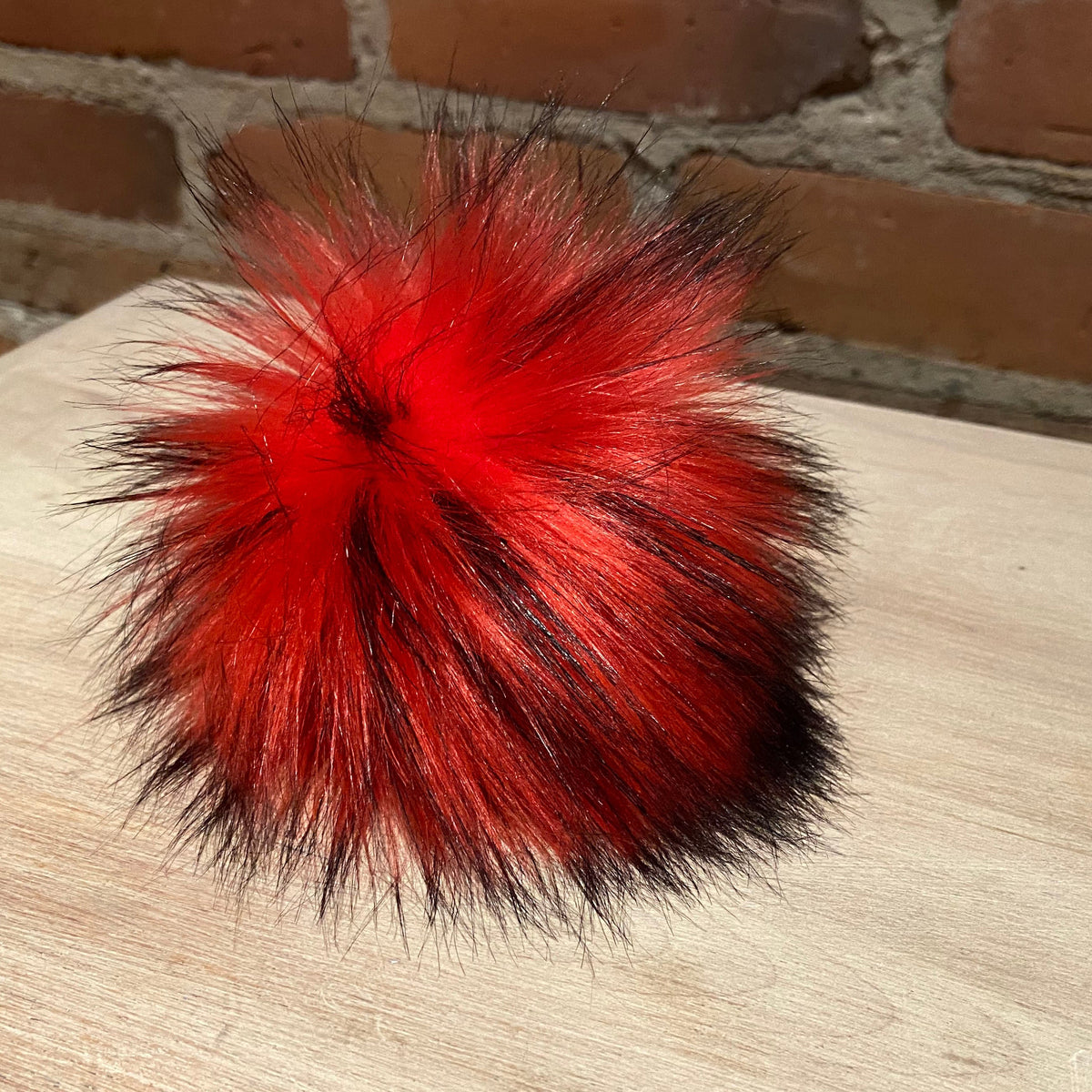 Red Finn Raccoon Faux Fur Pom, 3.5 Inch