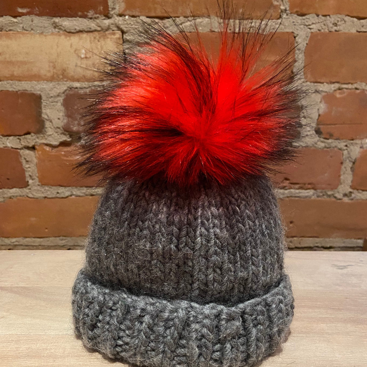 Red Finn Raccoon Faux Fur Pom, 3.5 Inch