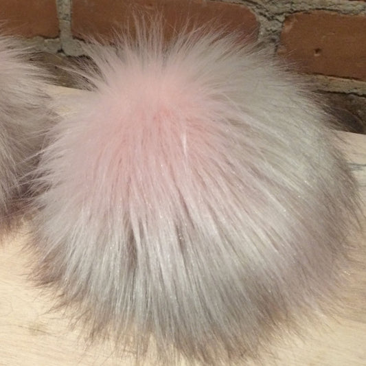 Handmade Pink and Taupe Multicolor Jumbo Pom