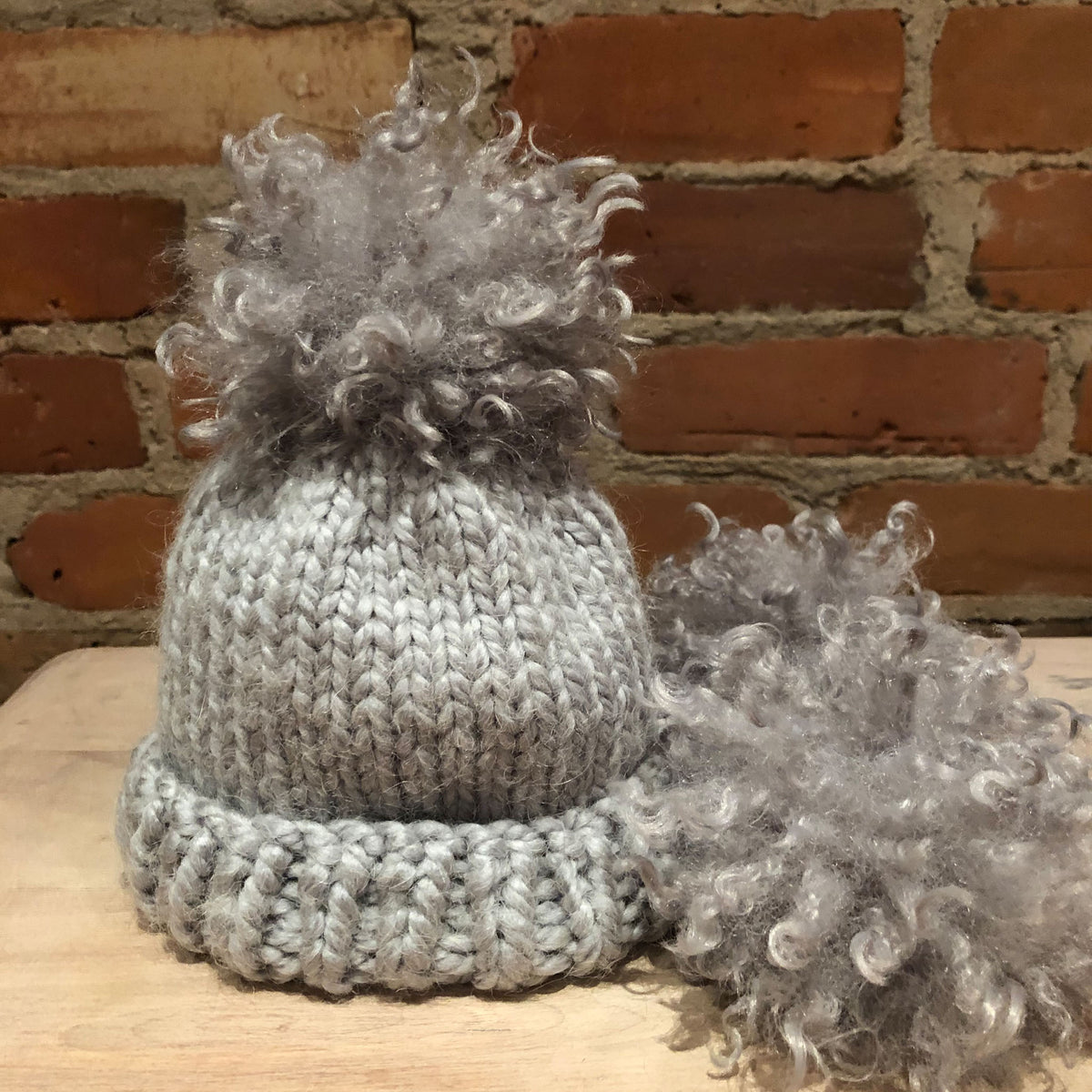 Grey Curly Lamb Hat Pom, 3.5 Inch