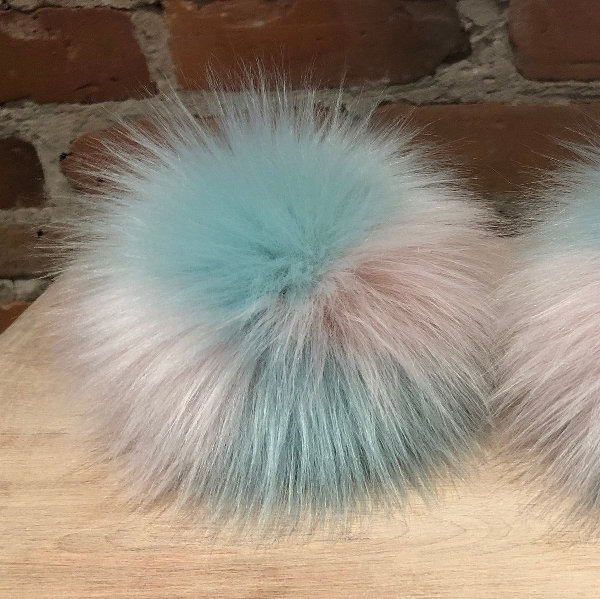 Green Pink Pom for Your Knit Hat, Peppermint Green and Lavender Pink Mint Multi-Color Faux Fur Pom, Knitting Inspiration, Detachable Hat Pom