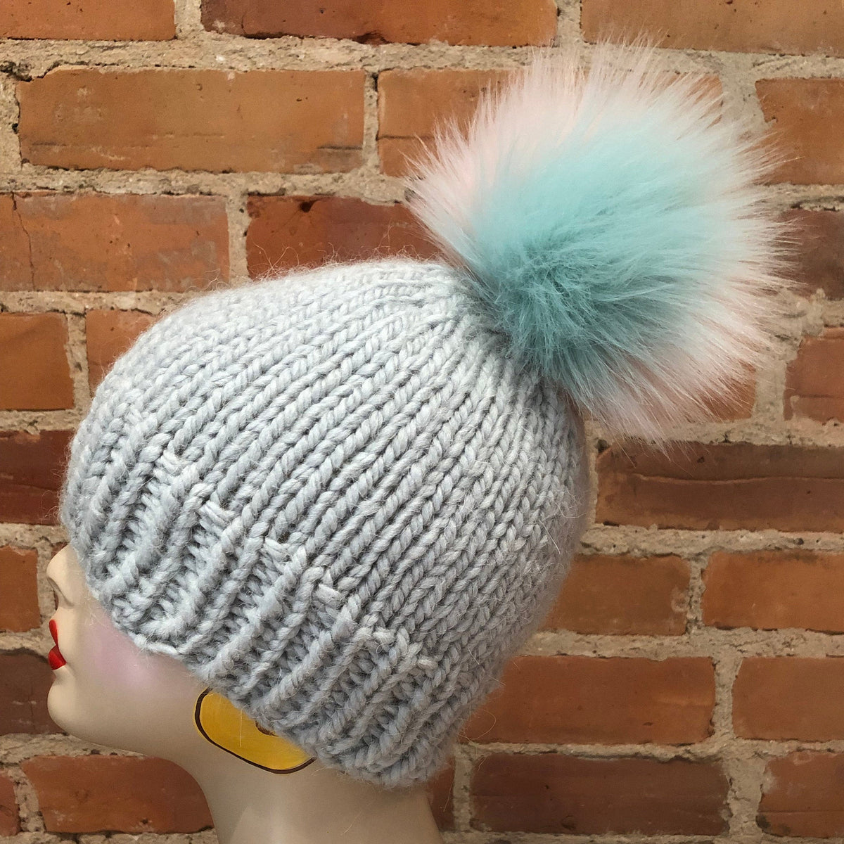 Green Pink Pom for Your Knit Hat, Peppermint Green and Lavender Pink Mint Multi-Color Faux Fur Pom, Knitting Inspiration, Detachable Hat Pom