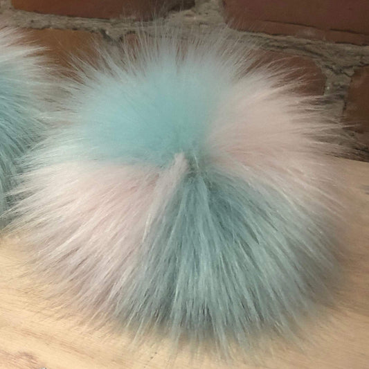 Green Pink Pom for Your Knit Hat, Peppermint Green and Lavender Pink Mint Multi-Color Faux Fur Pom, Knitting Inspiration, Detachable Hat Pom