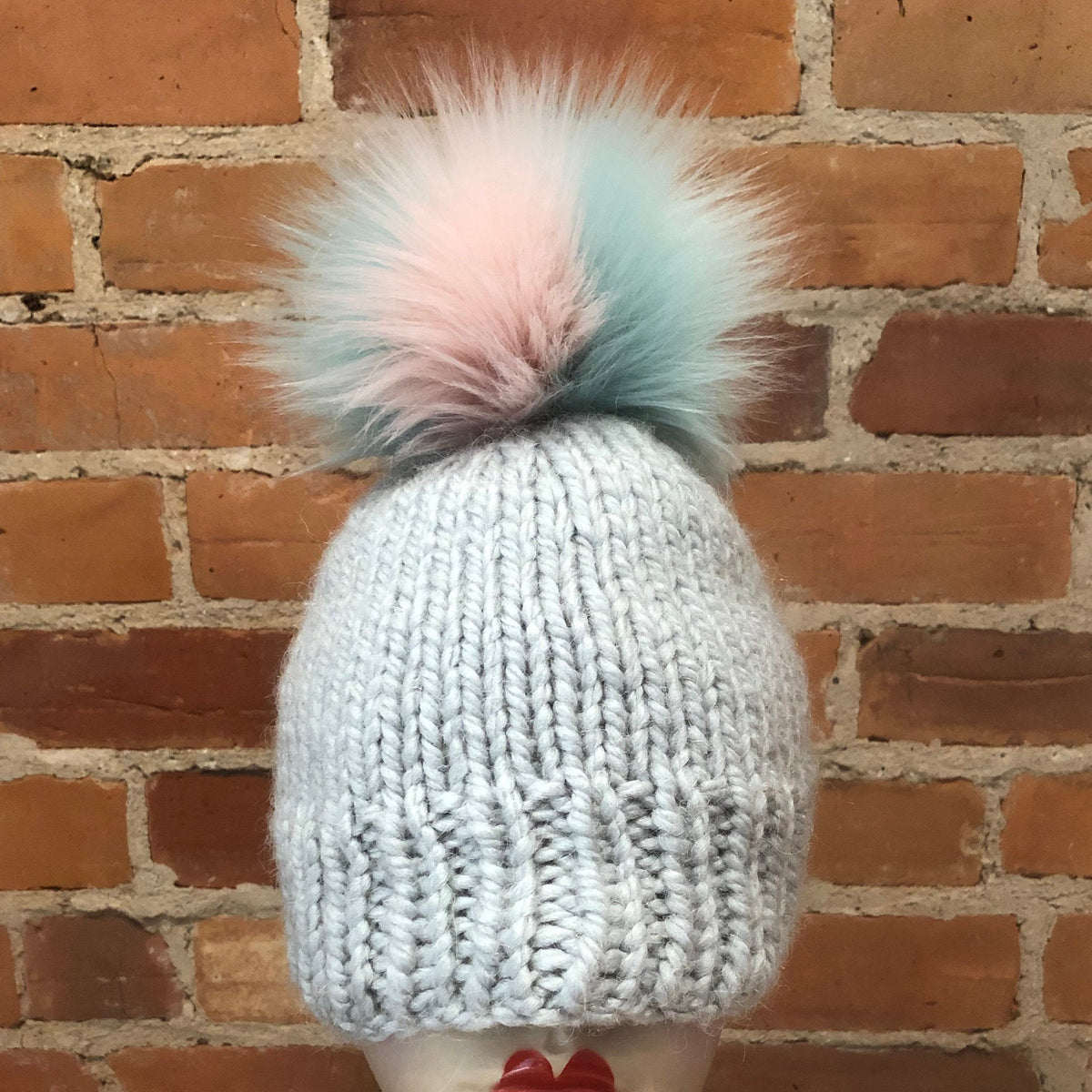 Green Pink Pom for Your Knit Hat, Peppermint Green and Lavender Pink Mint Multi-Color Faux Fur Pom, Knitting Inspiration, Detachable Hat Pom