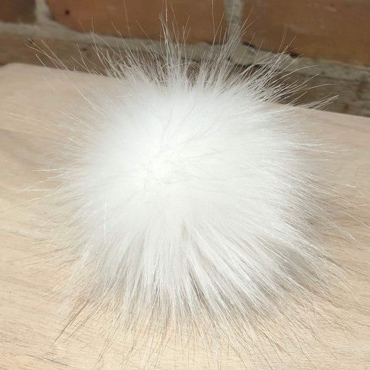 Fluffy Pure White Faux Fur Knit Hat Embellishment Pom