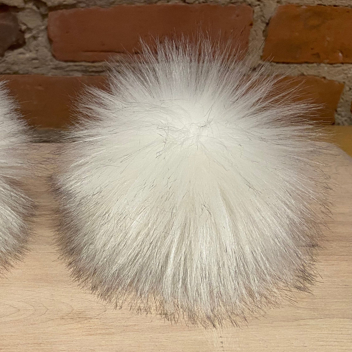 Salt and Pepper White Faux Fur Pom, 5.5 Inch
