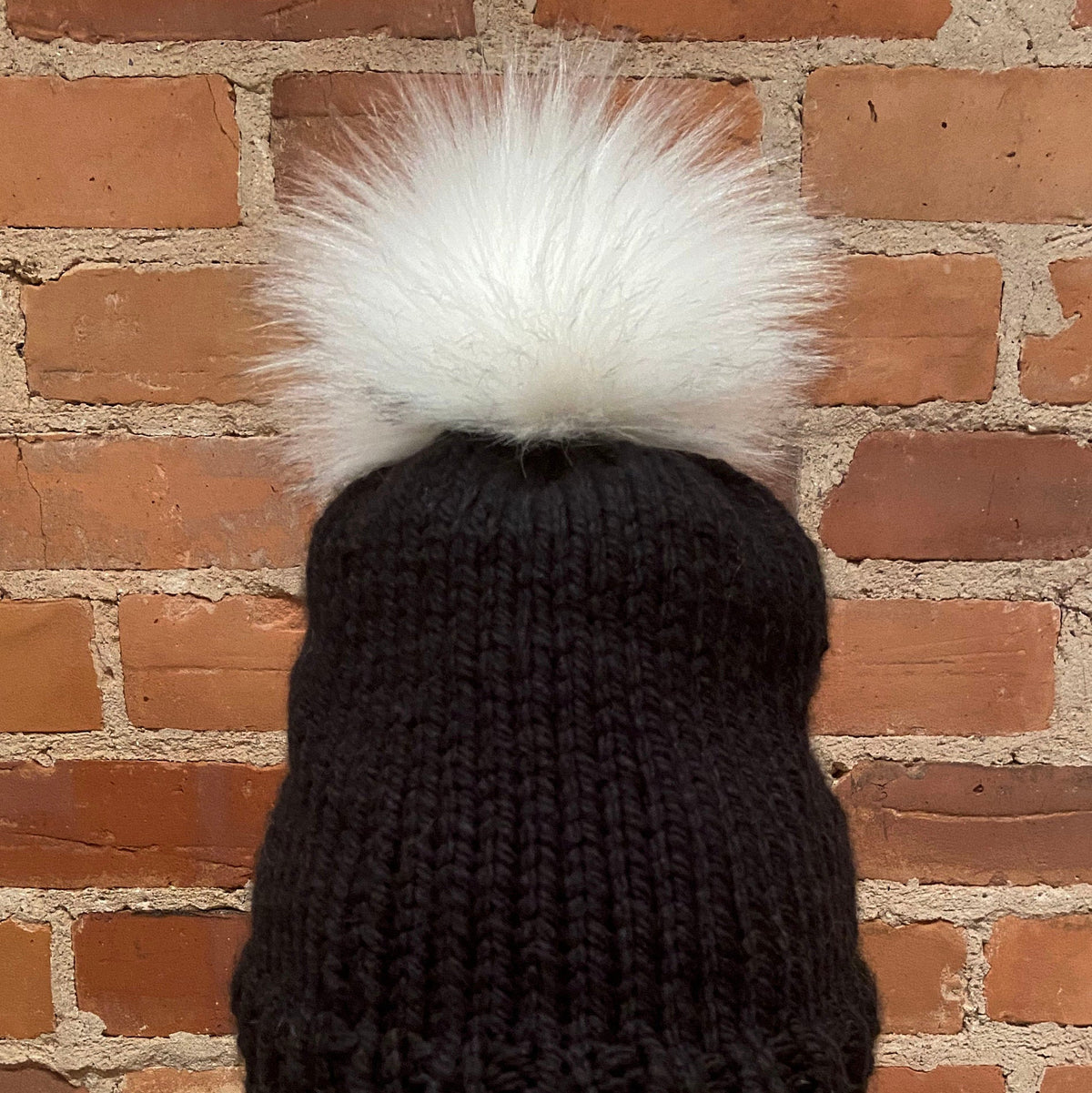 Salt and Pepper White Faux Fur Pom, 5.5 Inch
