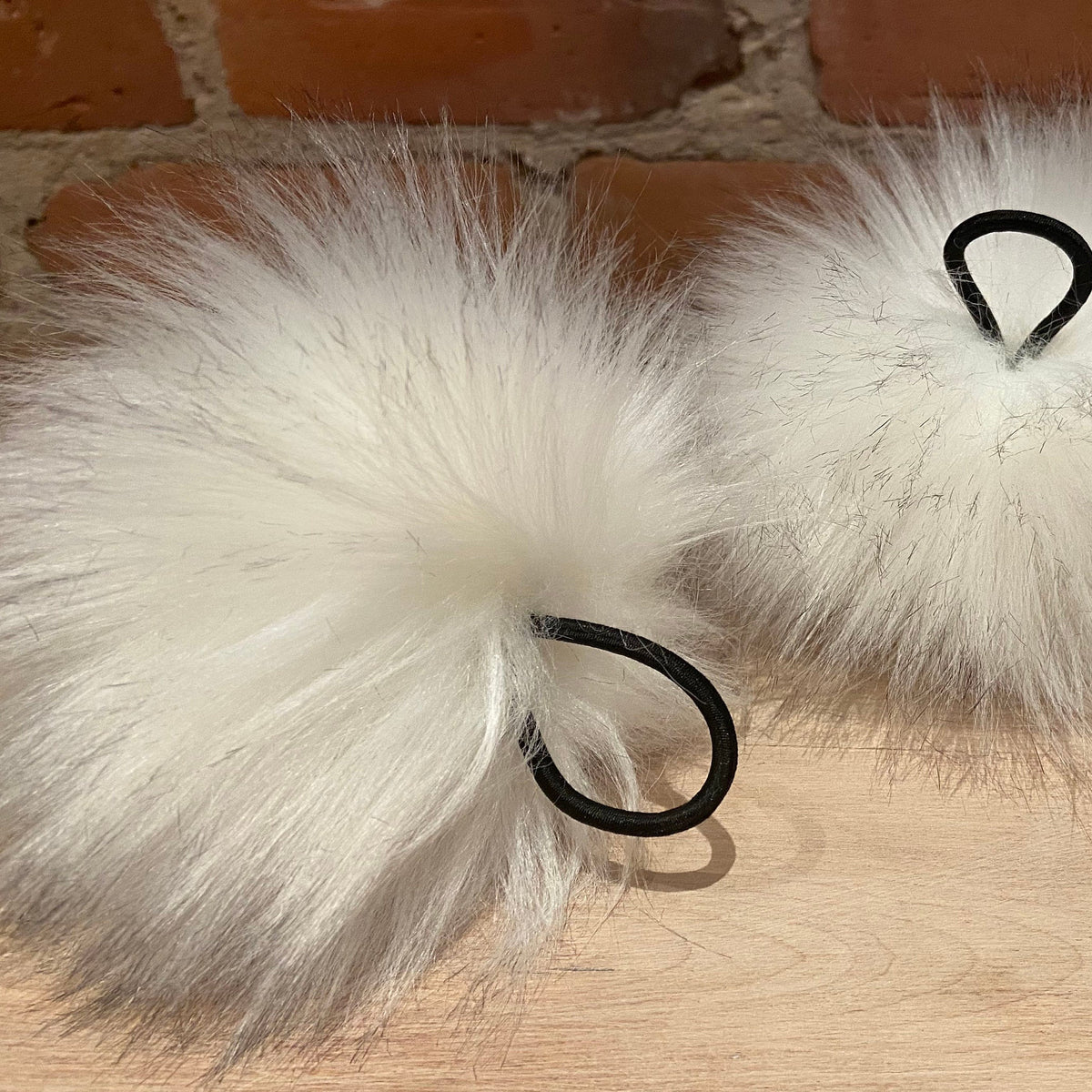Salt and Pepper White Faux Fur Pom, 5.5 Inch