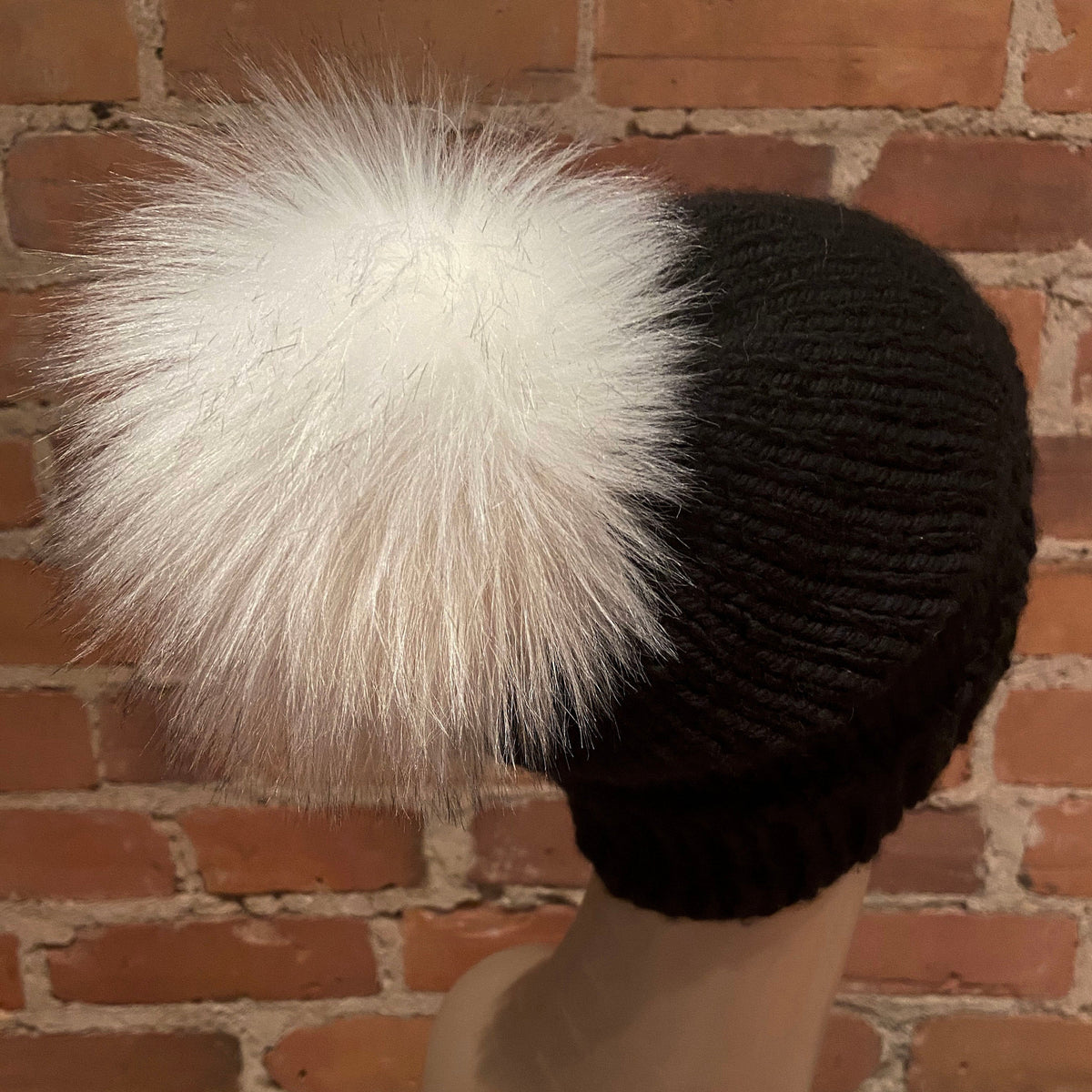 Salt and Pepper White Faux Fur Pom, 5.5 Inch